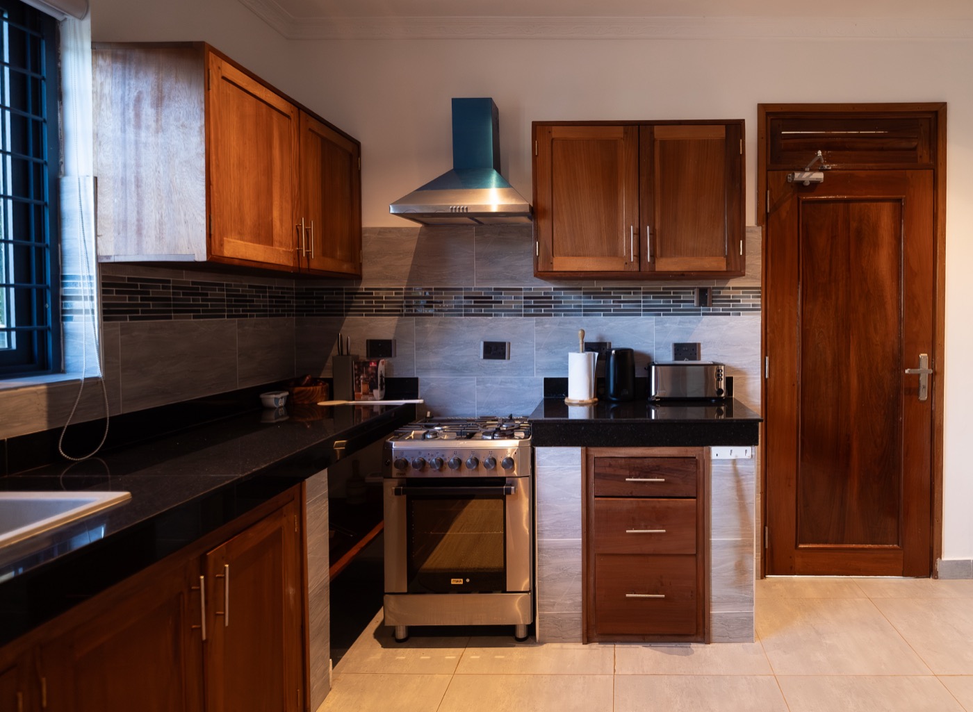 Kitchen with hardwood cabinetry